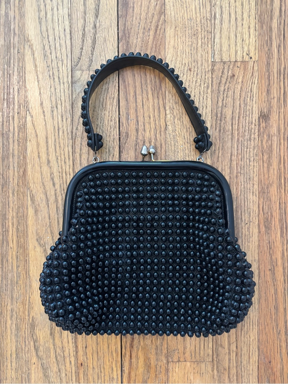 Vintage Black Grandee Beaded Mini Top-Handle Bag